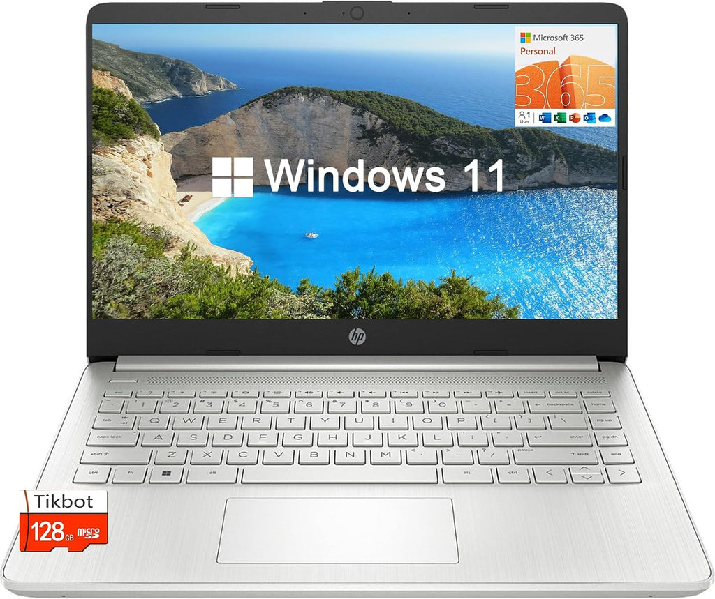 HP Stream 14' HD BrightView Laptop, Intel Celeron N4120, 16GB RAM, 128GB eMMC + 128GB SD Card Storage, Intel UHD Graphics, HD Webcam, 1 Year Office 365, Bluetooth, WiFi, HDMI, Win 11s, Silver