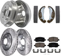 Detroit Axle - 5-Lug Brake Kit for 2009-2010 Chevrolet Cobalt Pontiac G5 Front Drilled and Slotted Disc Brake Rotors Ceramic Brakes Pads, Rear Brake Drums Brake Shoes Replacement : 11.02' inch Rotor