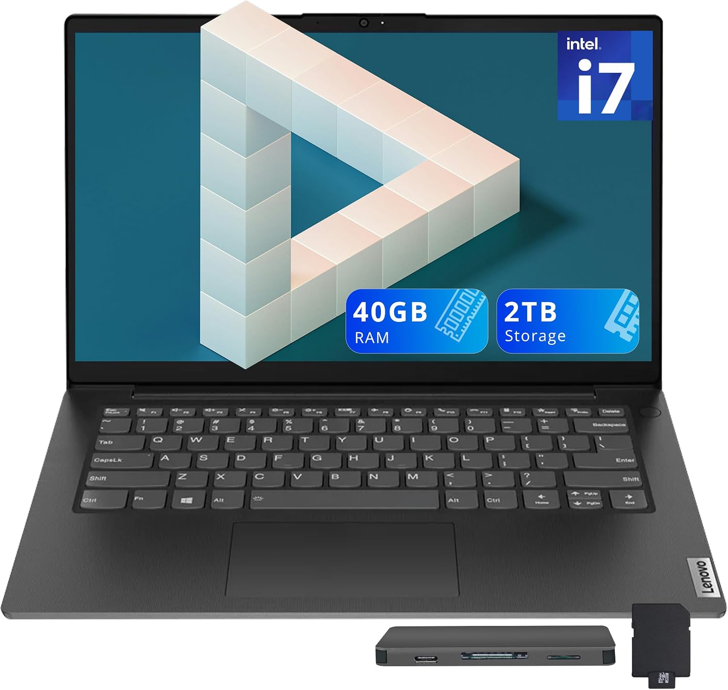 Lenovo V14 14' FHD Business Laptop, Intel i7-13620H, 40GB DDR4 RAM, 2TB Storage(1TB SSD+1TB Docking Station Set), ‎Intel UHD Graphics, Wi-Fi 6, 720p HD Camera, Win 11, Black