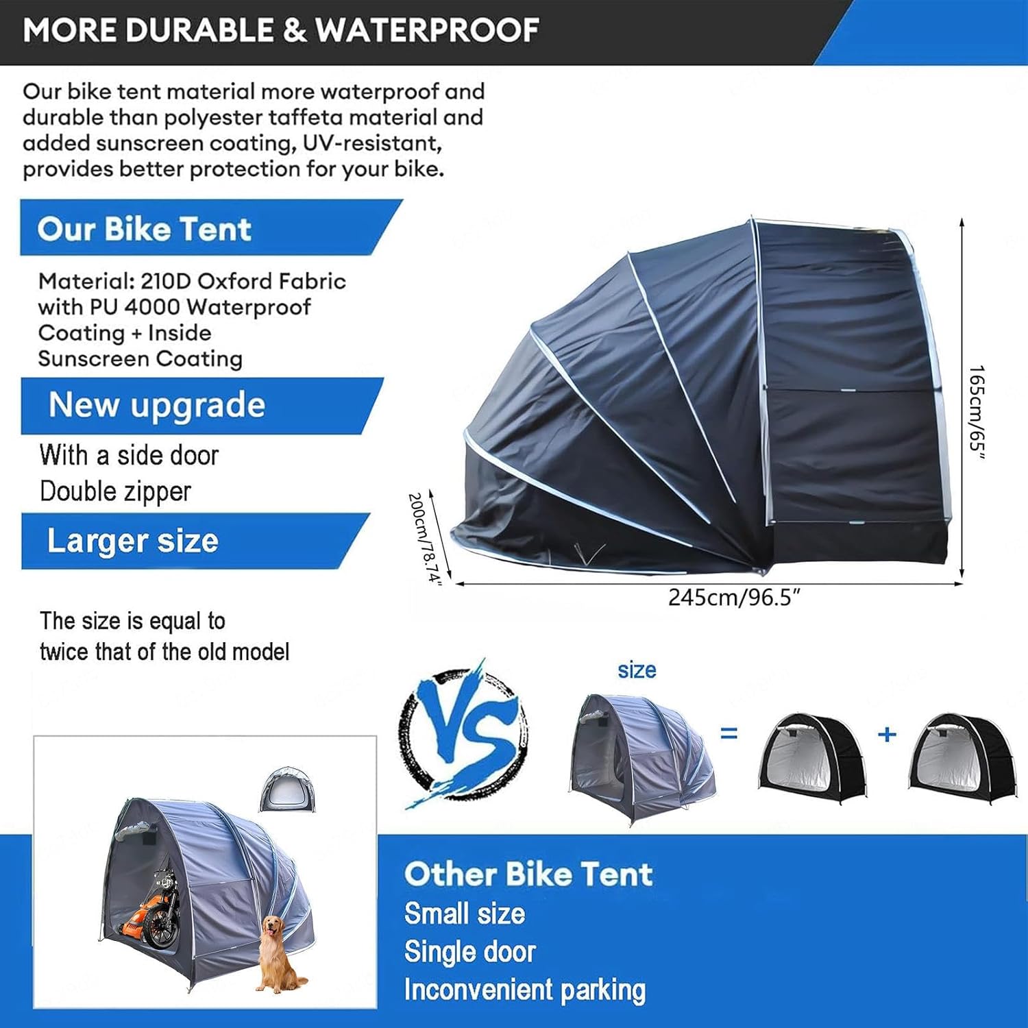 Bike Tent Hanging 2 in 1 Bicycle Covers Outdoor Storage Waterproof for Patio Furniture, Bicycle, Motorcycle Lawn Mower Shed Bike Storage,Black