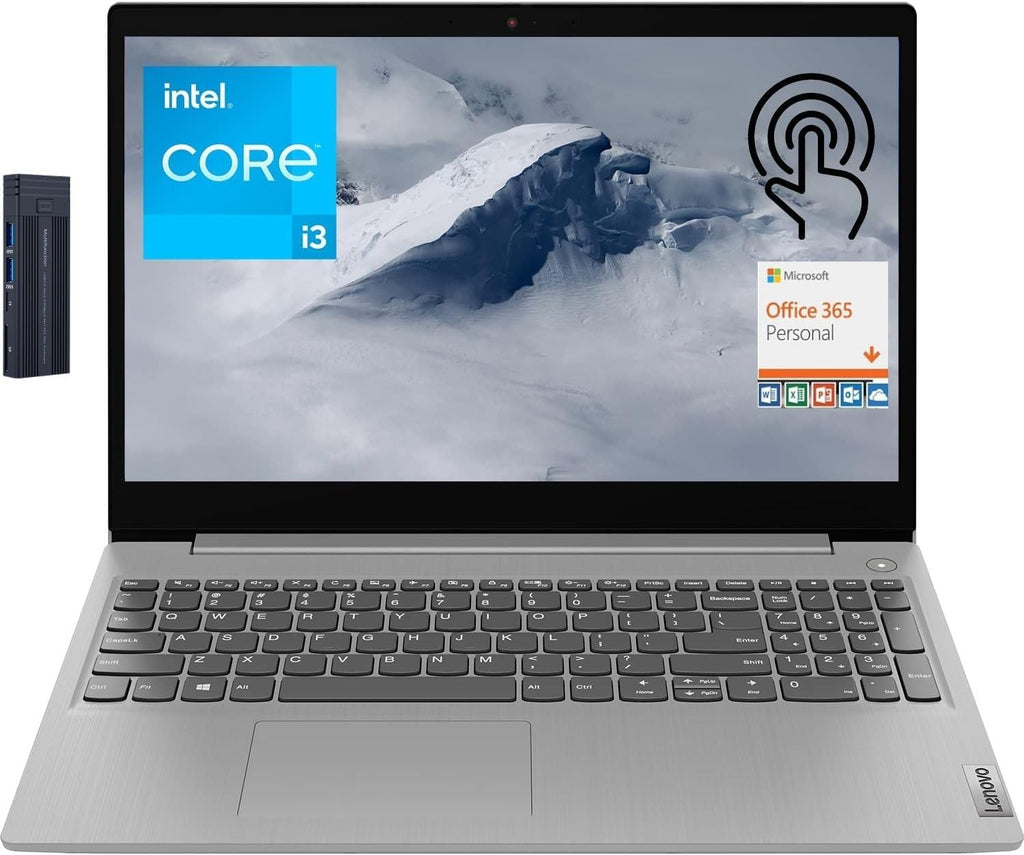 Lenovo IdeaPad 3i 15' HD Touchscreen Laptop with Office 365, Intel Core i3-1115G4 Processor, 8GB RAM 256GB SSD, 256gb 9H Docking Station, WiFi 6, Webcam, Bluetooth, Windows 11 Home, Grey