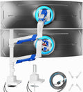 ARES WING Vertical Dual Monitor Mount - 24-57' Aluminum Heavy Duty Monitor Arms for 2 Monitors with USB A/C, Fully Adjustable Gas Spring Stacked Monitor Stand with 75/100/200 Vesa Mount, White