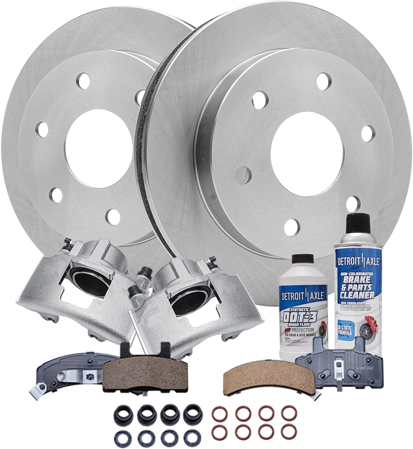 Detroit Axle - Front Brake Kit for Chevrolet GMC Escalade K1500 K2500 Tahoe Yukon Cadillac Escalade Disc Brake Rotors Brake Calipers w/Bracket Ceramic Brakes Pads Replacement