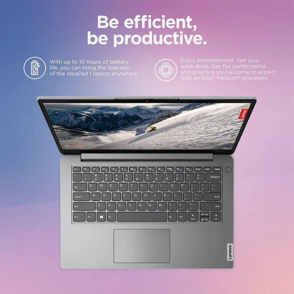 Lenovo Ideapad 1i 14 Laptop, 14' HD Screen, Intel Pentium Silver N5030, 4GB RAM, 128GB eMMC, Webcam, HDMI, SD Card Reader, Wi-Fi 6, Windows 11 Home, One Year of Microsoft Office 365, Cloud Grey
