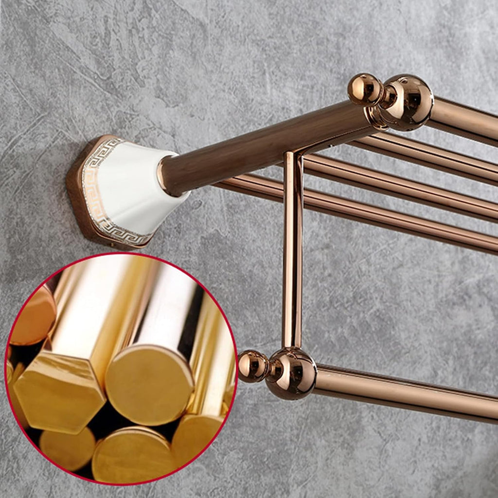 Towel Rack, Rose Gold Towel Rack with Double Towel Bar Copper + Zinc Alloy + Ceramic Modern Wall Mounted Towel Holder 24.6 Inch for Bathroom