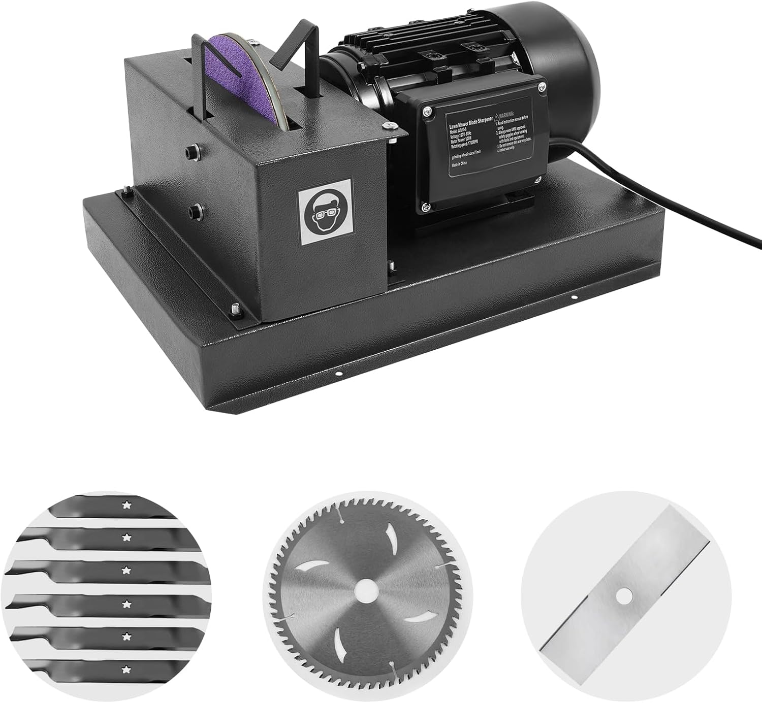2/3HP Lawn Mower Blade Sharpener, 500W Lawnmower Blade Bench Grinder 1700 RPM Bench Mower Sharpening Machine with 7 Inch Ceramic Grinding Wheel for Various Lawnmower Blades