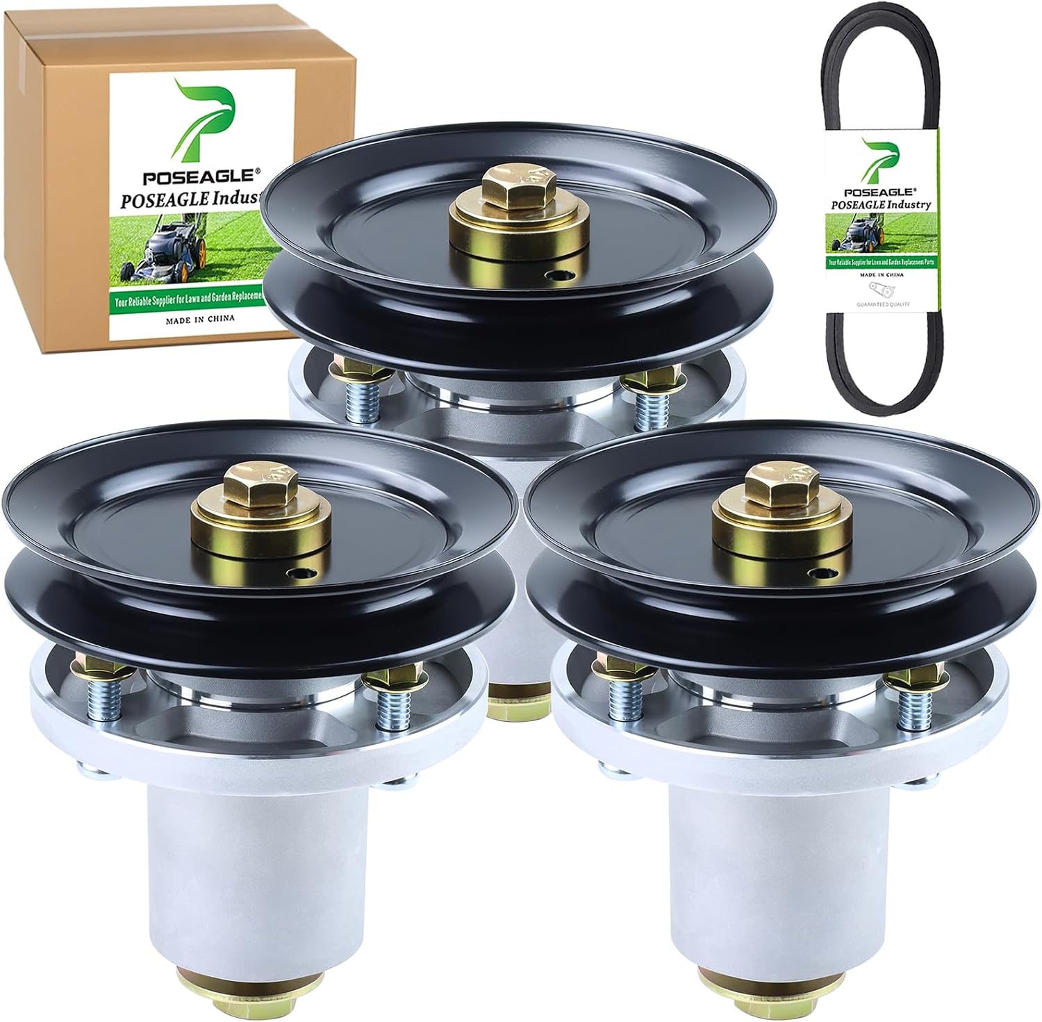 3 Pack 607418 Spindle Assembly with 604664 Spindle Pulley 797720 Belt 5/8x177 Replaces Hustler 601804 Spindle Assembly for Hustler Fastrak 54 inch Spindle, Hustler Raptor SD 54 Spindle