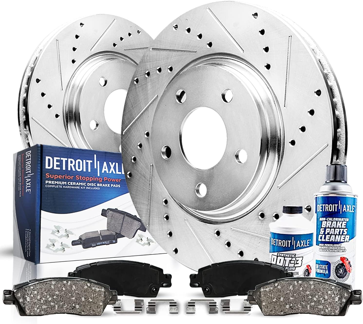 Detroit Axle - Rear Brake Kit for 98-02 Chevrolet Camaro Pontiac Firebird Drilled and Slotted Disc Brake Rotors Ceramic Brakes Pads 1998 1999 2000 2001 2002 Replacement : 12.01' inch Rotor