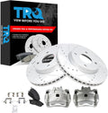 TRQ Performance Front Brake Pad and Rotor Set Ceramic Vented Coated Rotors Calipers Compatible with 2009-2014 Nissan Cube 2007-2012 Versa