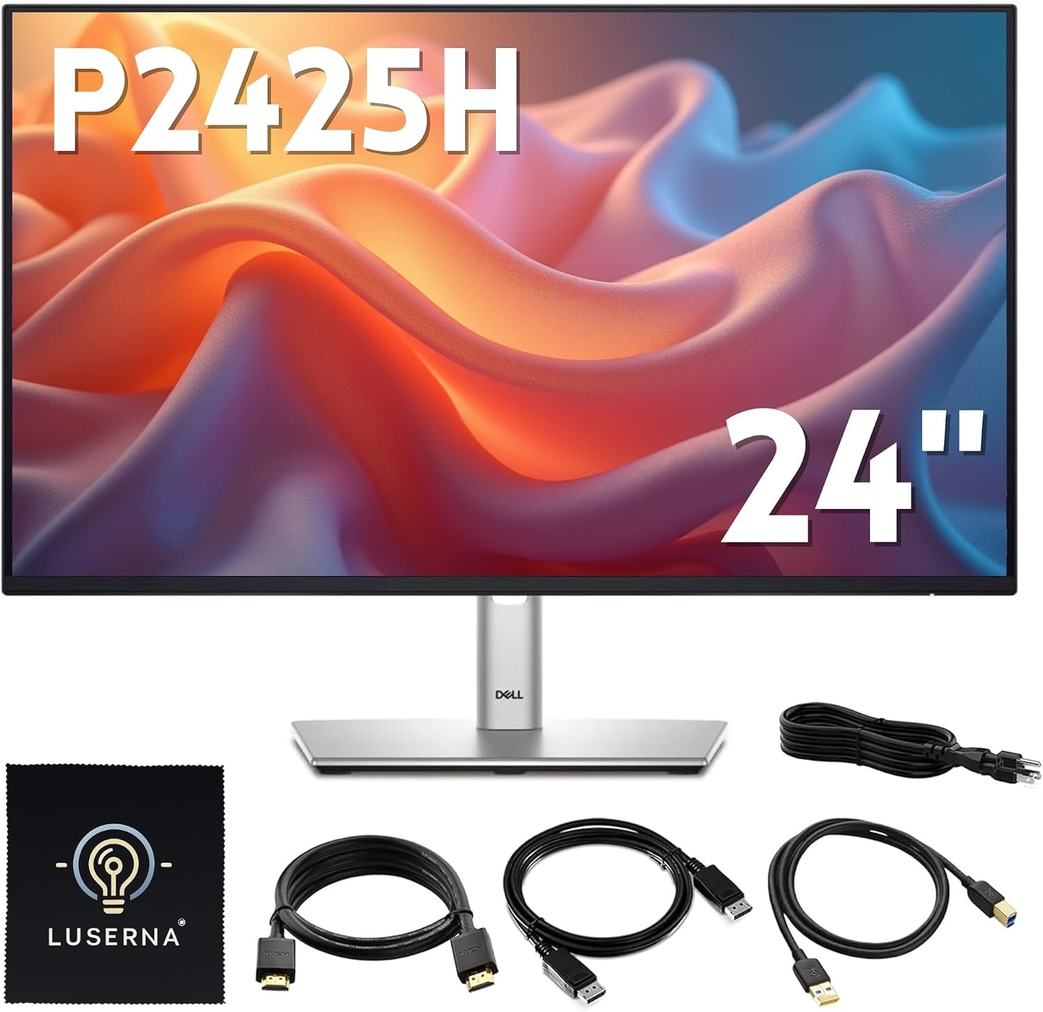 Dell P2425H Computer Monitor Screen 24' 16:9 IPS Display with Stand - 100Hz Full HD, 1920 x 1080 with DisplayPort, HDMI, USB 3.0 Upstream & Power Cable - New