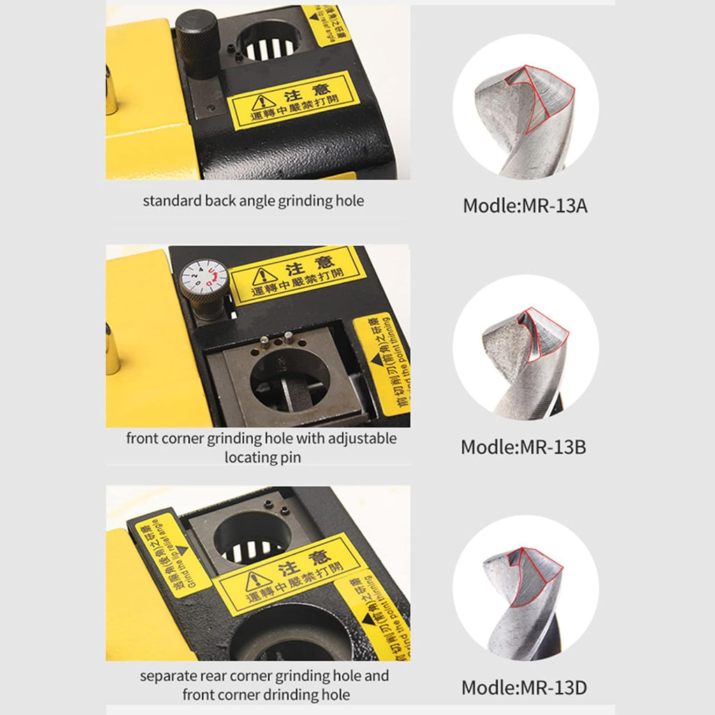 MRCM Drill Bits Sharpener,1/8'-9/16'（3mm -15mm） Drill bit Grinding Machine MR-13A, 95° to 135° Point Angle Re-Sharpener, Portable Bits Sharpening Machine with 13 Collets，All-Metal Housing