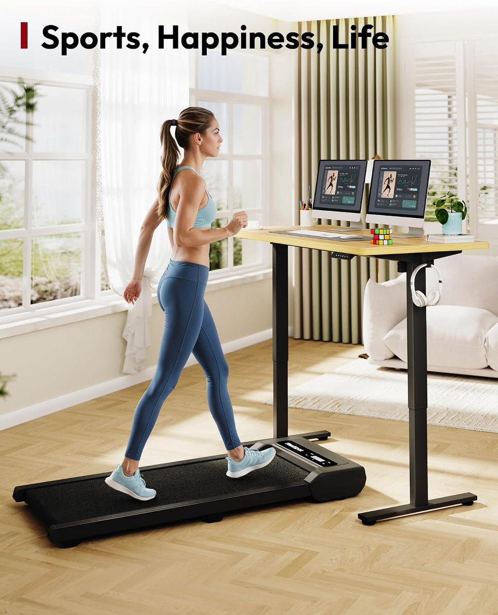 SANODESK Electric Standing Desk 48 x 30 Inches Whole-Piece Desktop Height Adjustable Stand Up Desk w/6-Button Controller Ergonomic Computer Desk for Home Office, Black Frame + Natural Tabletop
