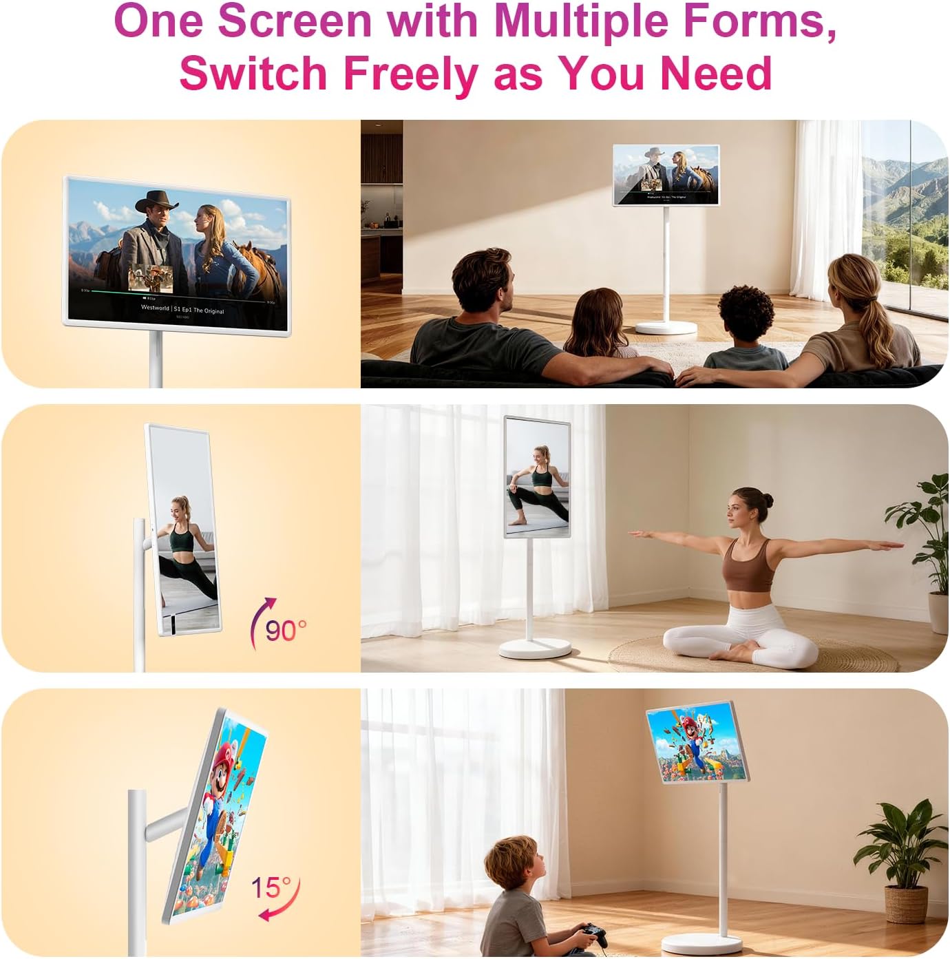 VLH 32″ FHD Smart Portable TV, Rolling TV On Wheels,8G +128GB Storage, Android 15 OS,Google EDLA-Certified,Portable Touch Screen Monitor,Built-in 38400mAh Battery,Removable 500W Camera, Remote Control