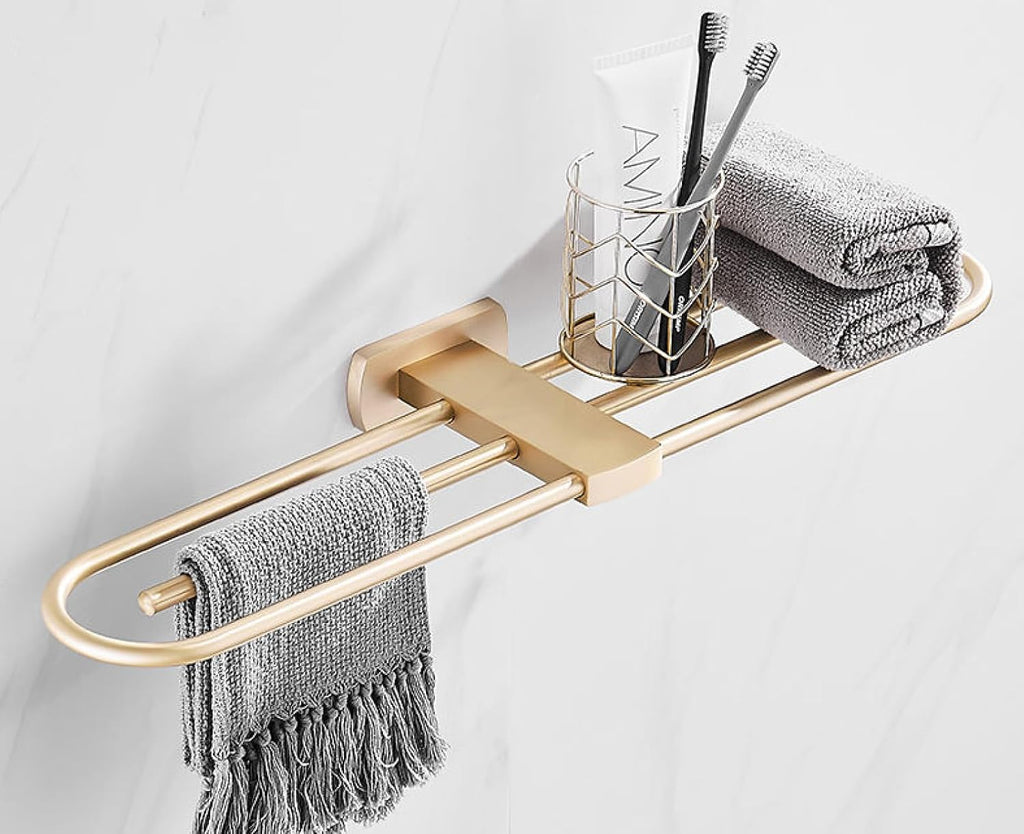 Bathroom Towel Rack, Bath Towel Rack, Bathroom Storage Rack, Hardware Storage Pendant, Straight Rod Bath Towel Rack,Brushed Gold Round Triple bar