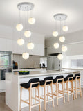 ykolupty 6-Light Silver Chandelier with White Globe Glass Dimmable Ceiling Light Glass Pendant Light for Kitchen Island, Dining Room, Living Room, Entry Hallway, LED Bulbs Included