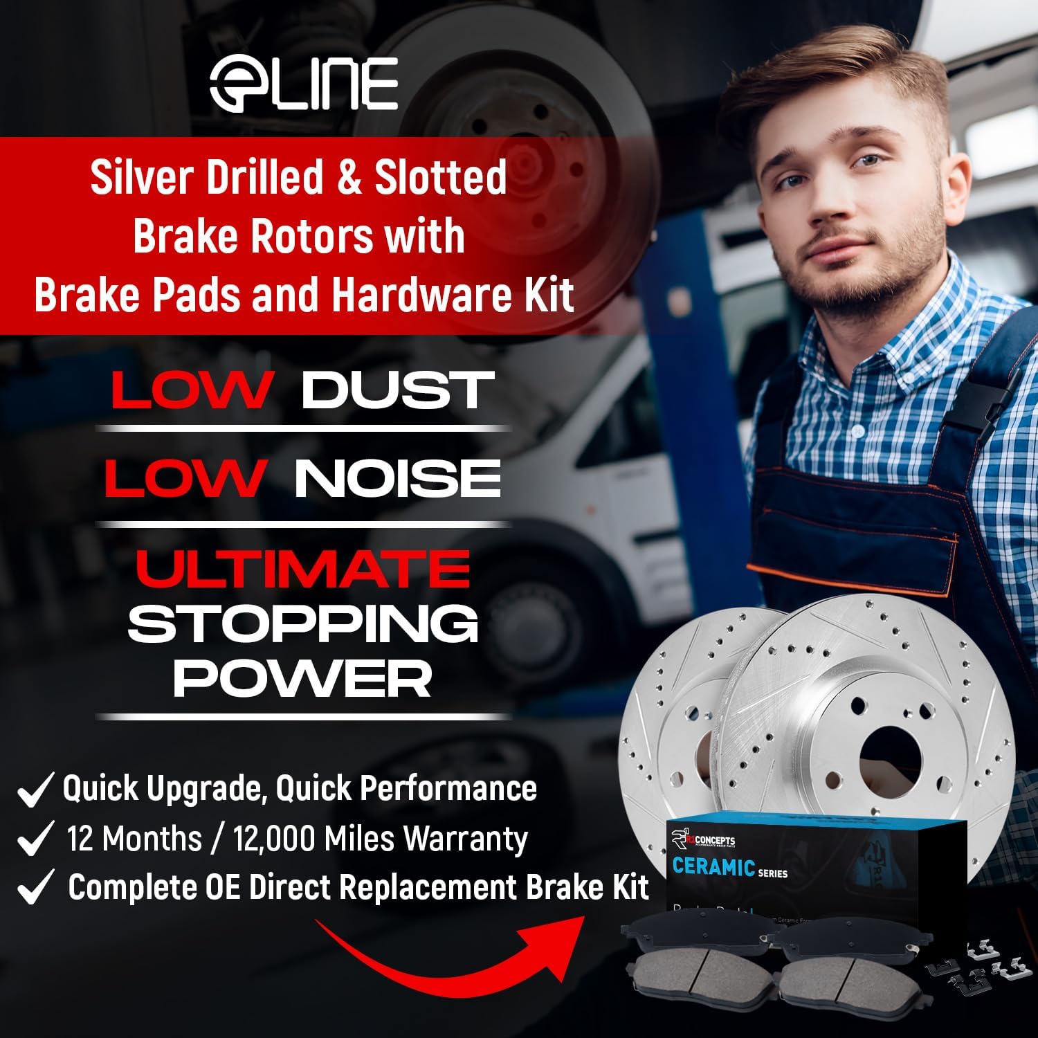 R1 Concepts Front Brake Kit Fits 2011-2019 Ford Fiesta| Ceramic Pads, Drilled Slotted Rotors| Hardware| 10.2' Front