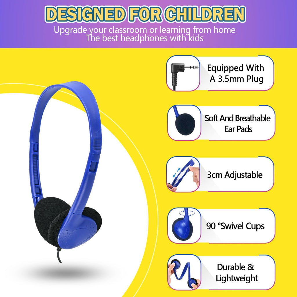 Bulk Headphones 100 Pack Multi Colored for Classroom, Wholesale Headphones Earphones for Kids,Students, Schools, Libraries, Museums, Testing Centers, Hotels (12 Mixed Color)
