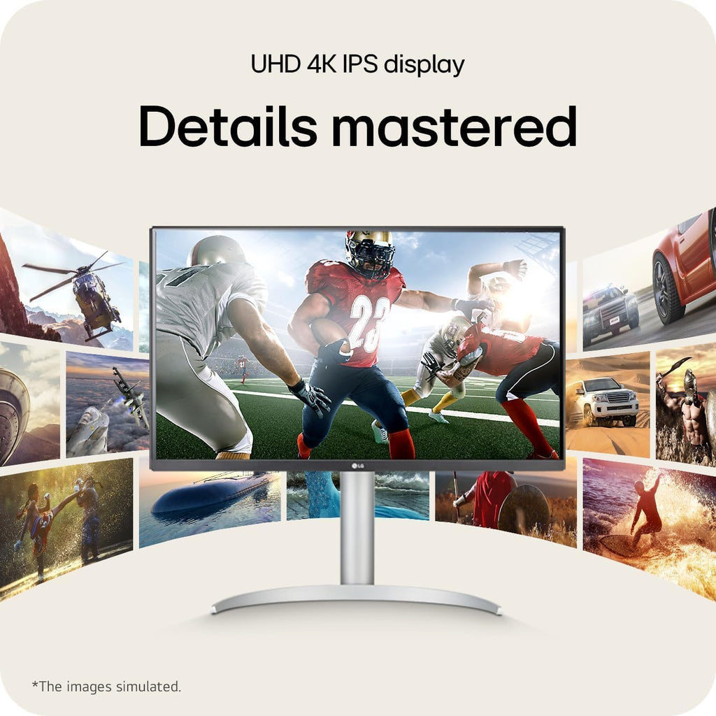 LG 27 Inch 4K(3840 x 2160) IPS Computer Monitor | HDR 400, 95% DCI-P3 Color | Built-in Speaker | 60Hz, 5ms | AMD FreeSync | USB-C, HDMI*2, DisplayPort | Tilt/Height/Pivot Adjustable Stand | White