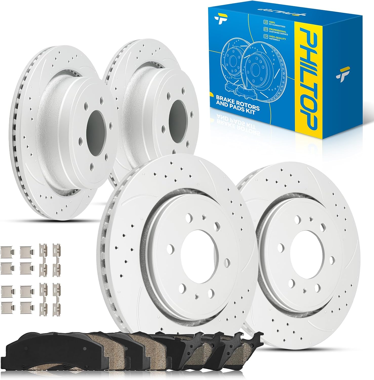 PHILTOP Front & Rear Brake Kit For Ford F-150 2012 2013 2014 2015 2016 2017 2018 2019 2020, Disc Rotors with Ceramic Brake Pads Replace #8PR3200046