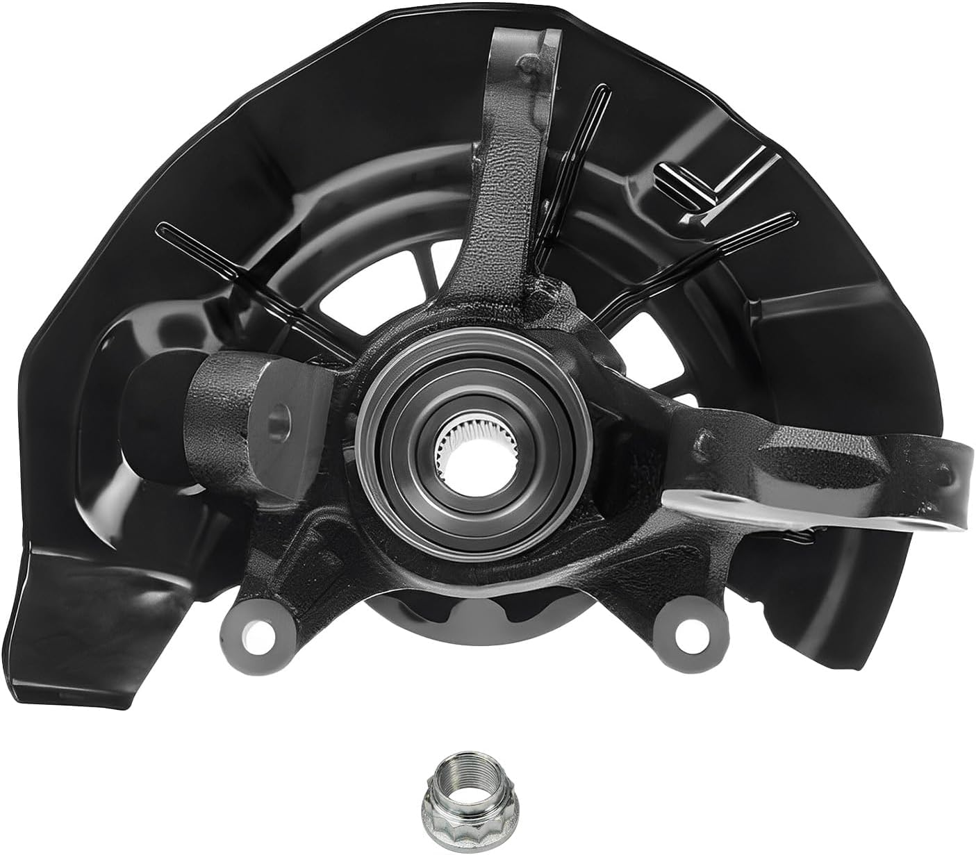 Detroit Axle - Front Steering Knuckles & Wheel Hub Bearings Drilled Rotors Brake Pads Replacement for RX330 RX350 RX400h Highlander - 6pc Set
