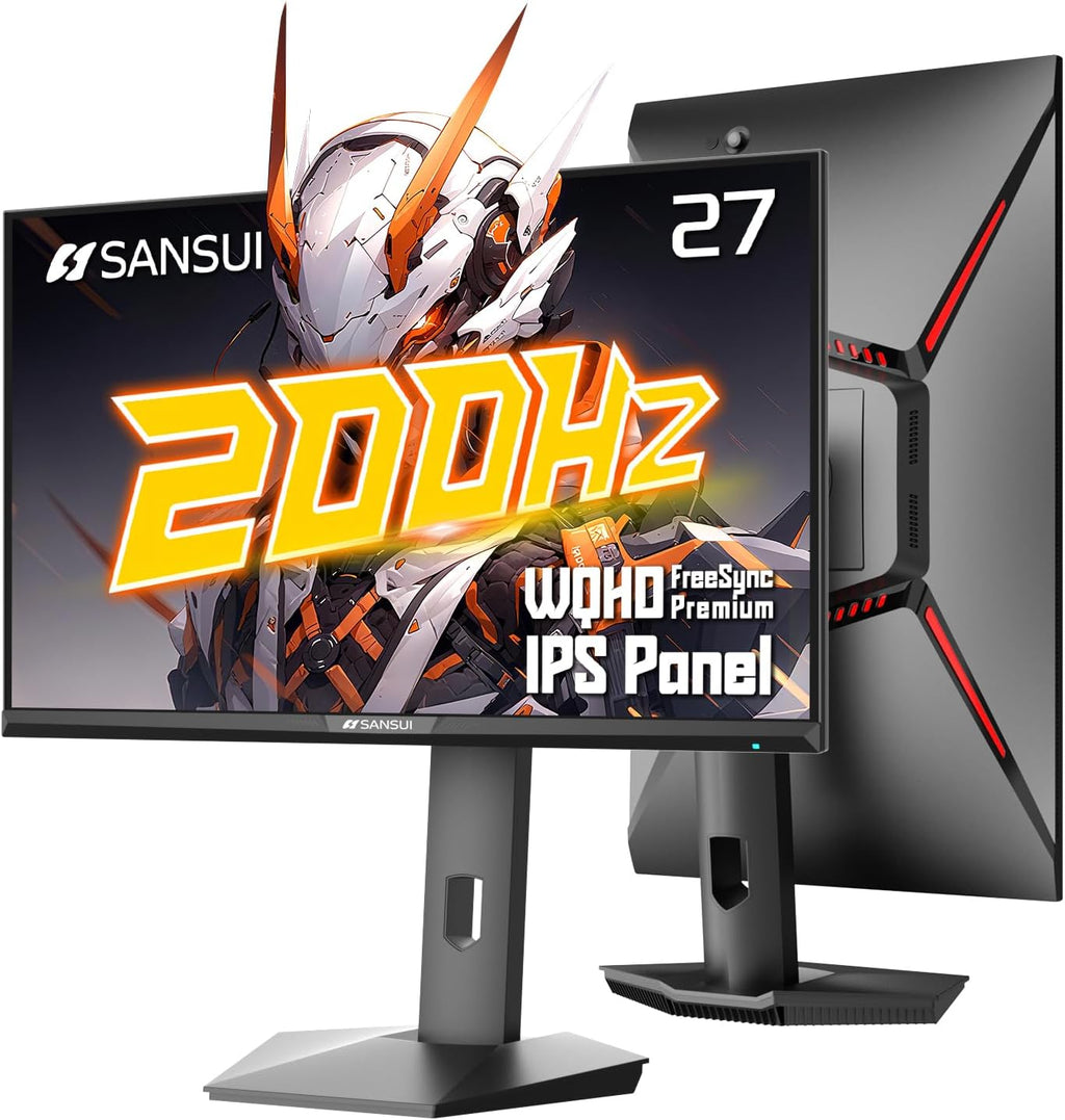 SANSUI Gaming Monitor 27 inch 1440p 200Hz 180Hz, WQHD Fast IPS 1ms Computer Monitor, FreeSync Premium | Brightness 400Nits | 130% sRGB | 10Bits | HDR | ErgoStand | VESA Mount | 2×DP 1.2 & 2×HDMI