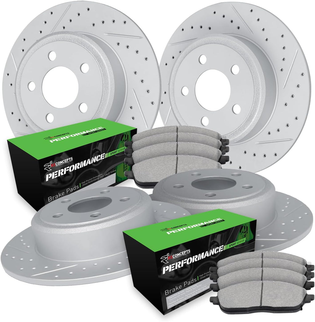 R1 Concepts Front and Rear Brake Kit Fits 2020 Subaru WRX; 2013-2017 Subaru WRX| Performance Sport Brake Pads and Drilled Slotted Brake Rotors| 12.8' Front & 12.4' Rear