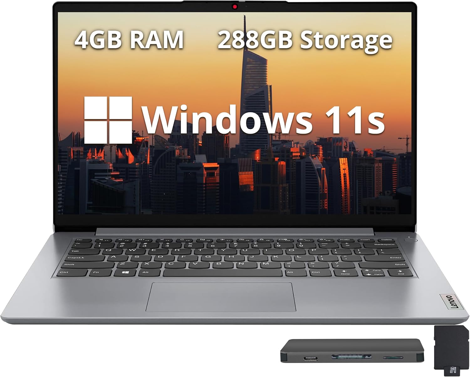 Lenovo Ideapad 1 14' HD Laptop, Intel Celeron N4020, 4GB RAM, 288GB Storage(128GB eMMC+160GB Docking Station Set), Media Card Reader, Wi-Fi 6, Intel UHD Graphics, Windows 11 S, Cloud Grey