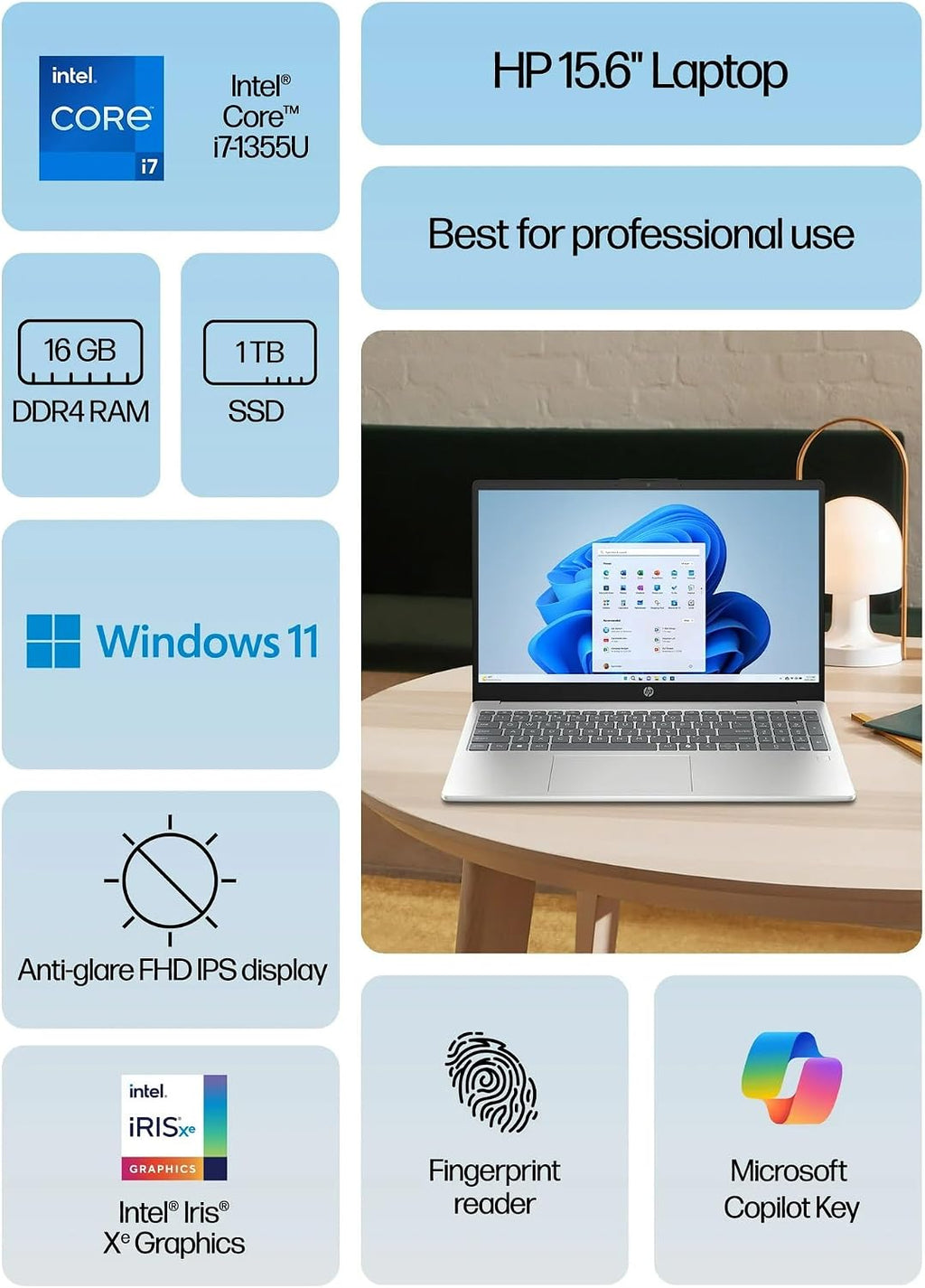HP 15 Slim High Performance Laptop in Silver Intel 10-core i7-1355u 16GB RAM 1TB SSD 15.6in Full HD HDMI W11 (15-FD01 - Renewed)
