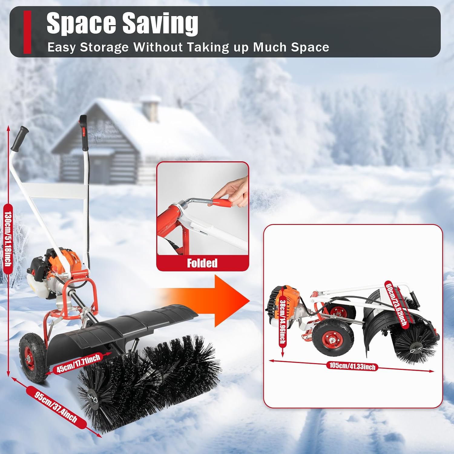 Gas Power Broom Sweeper,Artificial Grass Sweeper,Artificial Turf Vacuum,Powered Brush Sweeping Broom Walk-Behind Outdoor Hand Push Sweep Machine for Lawn Leaf Snow Grass Gravel Cleaning