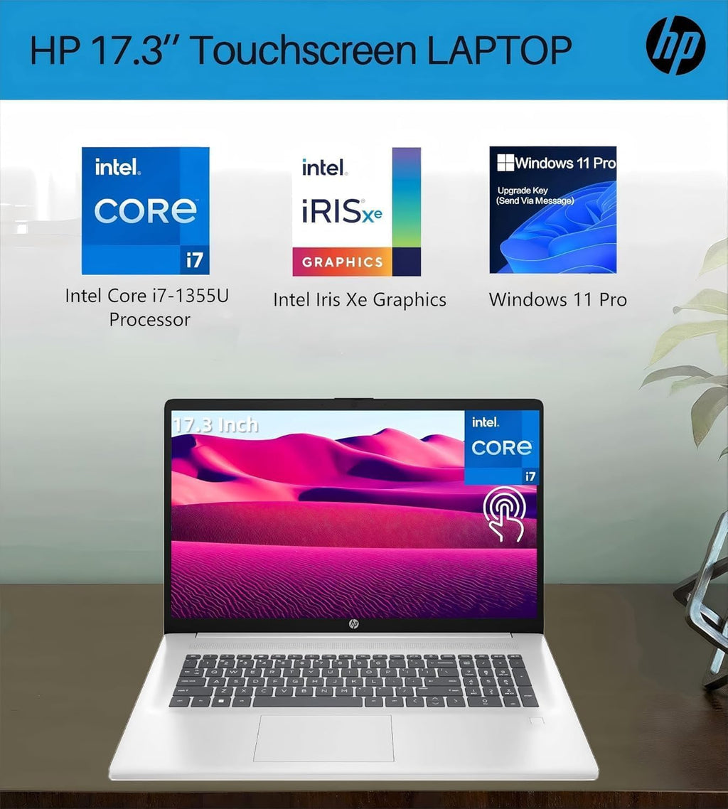 HP 17.3 Touchscreen Laptop for Business, Intel 10-Core i7-1355U(Up to 5.0 GHz), 64 GB RAM, 1 TB SSD, Intel Iris Xe GPU, Wi-Fi 6, Fingerprint Reader, Long Battery Life, Windows 11 Pro, W/Accessories
