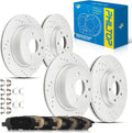 PHILTOP Front and Rear Brake Kit For INFINITI G35 2005-2008, Drilled and Slotted Brake Rotors and Brake Pads Kit Replace #31375+D888+31387+D905, Front 12.58（319.7mm）,Rear 12.11（307.7mm）