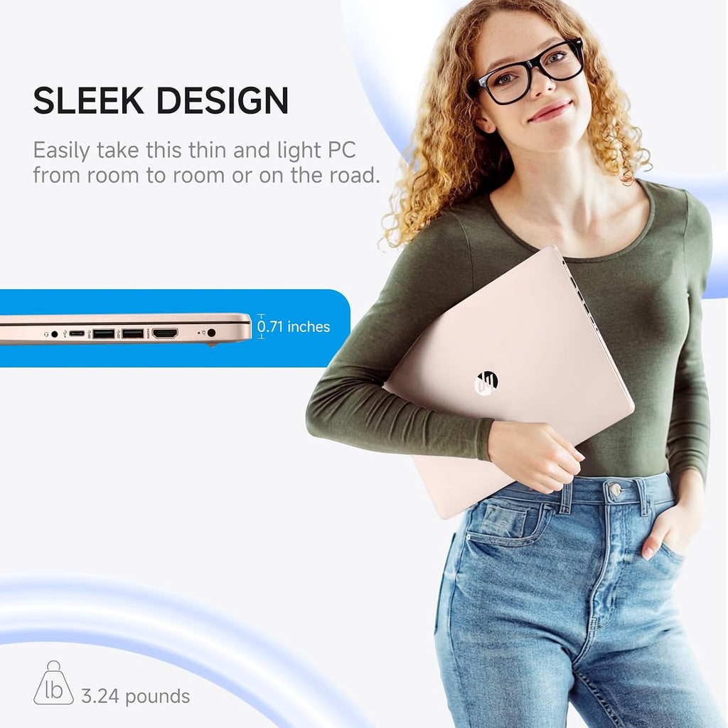 HP 2026 14 Laptop Computer Student Business, Copilot AI, Intel N150, 16GB RAM, 512 GB Storage(128GB UFS+256GB MSD+128GB UFD), 1-Year Office 365, WiFi 6, Ultralight, Portable, Windows 11 Pro, Rose Gold