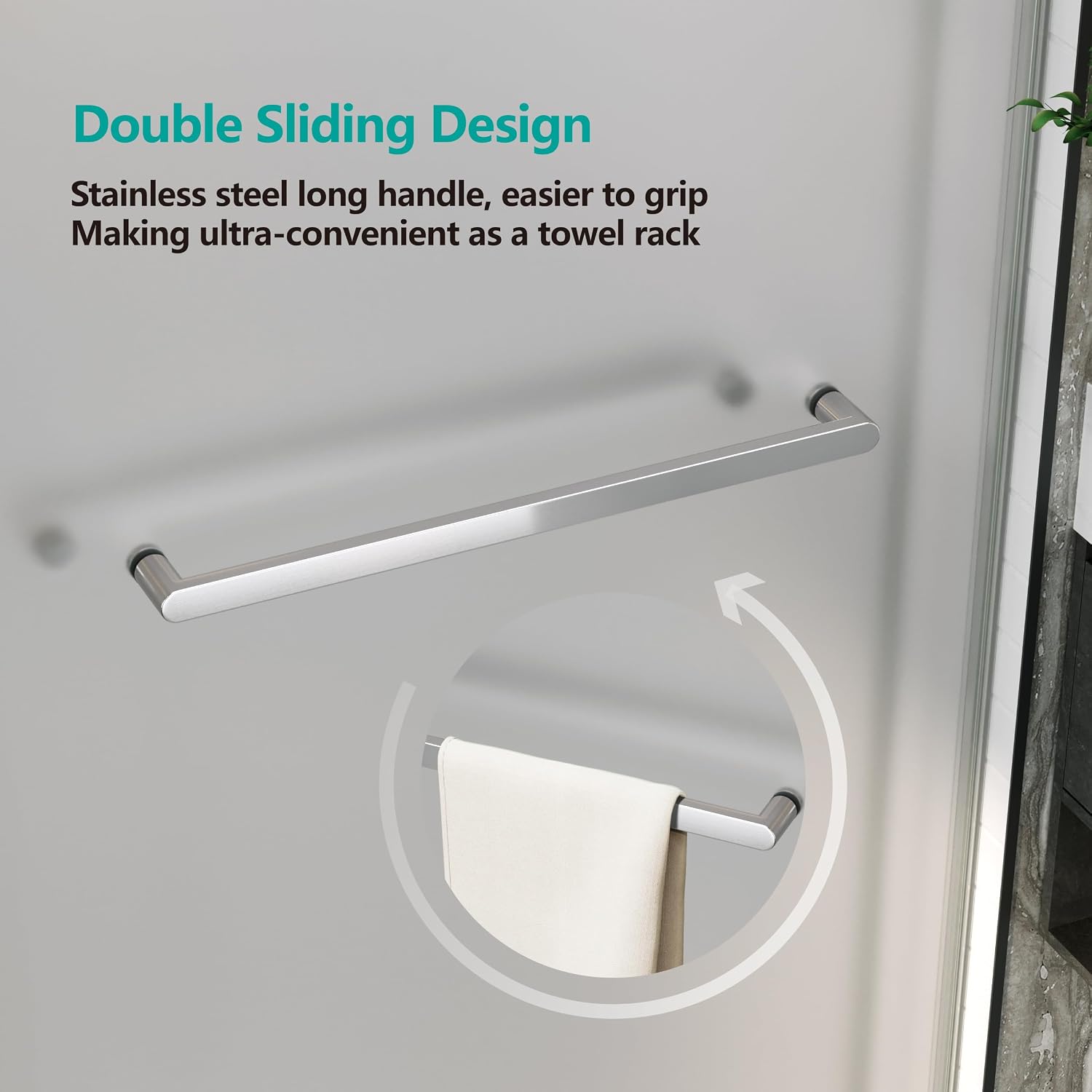 Shower Doors Soft Close 56-60' W x 76' H Ultra-Clear Single Sided Frosted Double Sliding Frameless 3/8'(10mm) Temperedd Glass with Towel Bar Handle (Brushed Nickel)