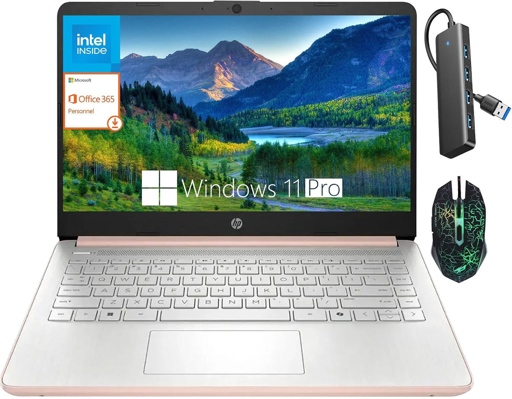 HP 14 Inch Business Laptop, Ultral Light Laptops for Student and Business, Intel Processor N150(Quad-Core), 4GB RAM, 128GB UFS, Wi-Fi 6, Fast Charge, 1-Year Office 365, Windows 11 Pro, Rose Gold