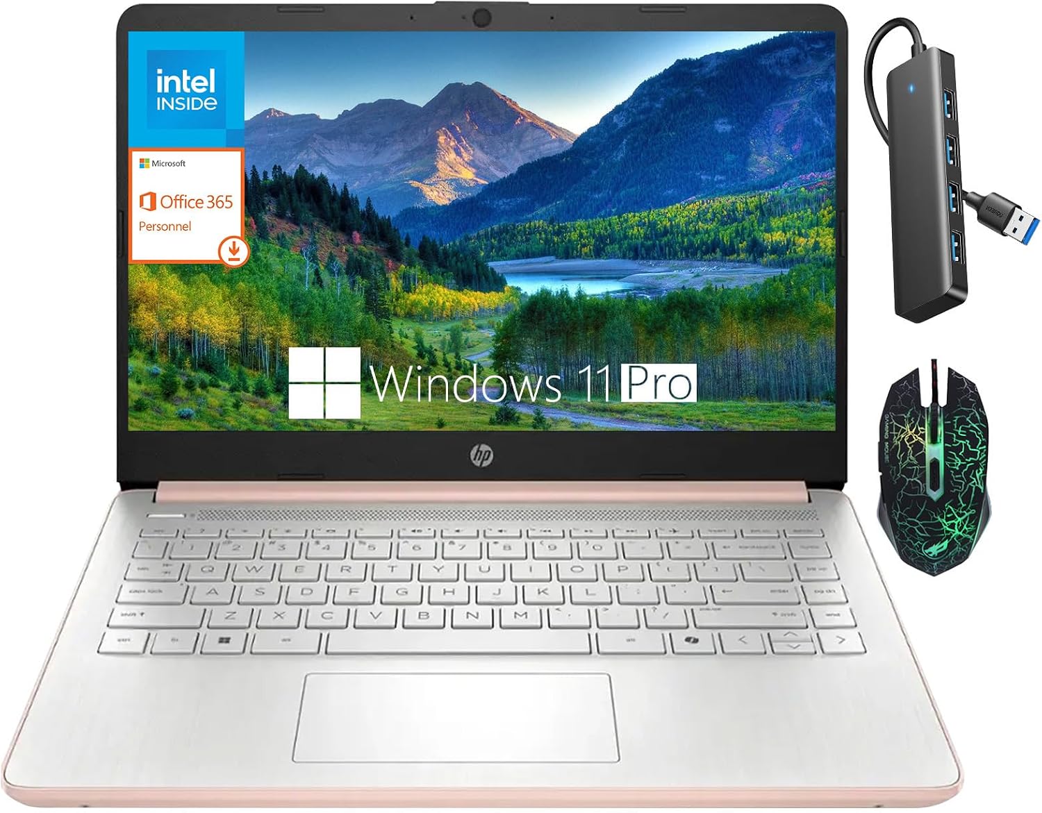 HP 14 Inch Business Laptop, Ultral Light Laptops for Student and Business, Intel Processor N150(Quad-Core), 4GB RAM, 128GB UFS, Wi-Fi 6, Fast Charge, 1-Year Office 365, Windows 11 Pro, Rose Gold