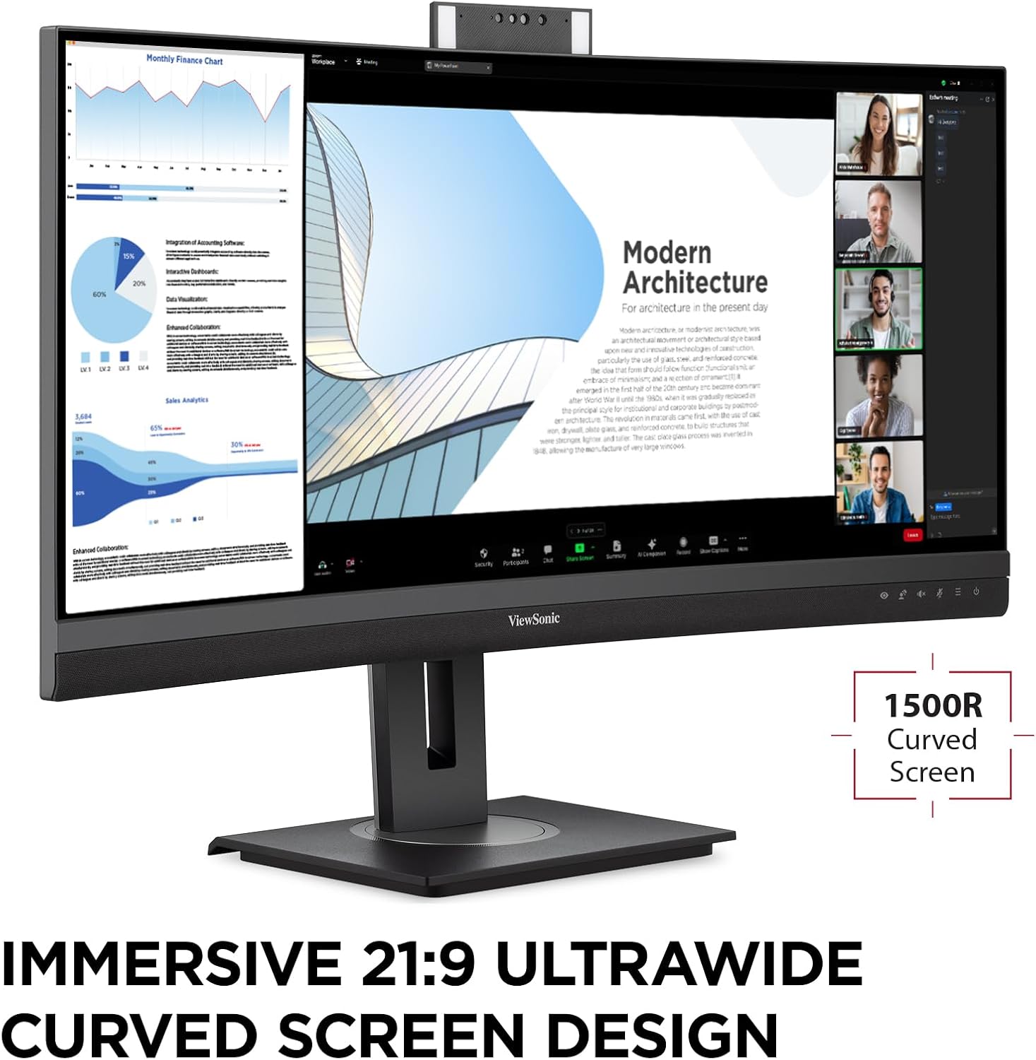 ViewSonic VG3457CV 34 Inch 1440p Ultrawide Docking Monitor, Curved IPS with Windows Hello IR Webcam Compatibility for Smooth Video Conferencing, Full Ergonomic Adjustability, 100W USB-C, and HDMI