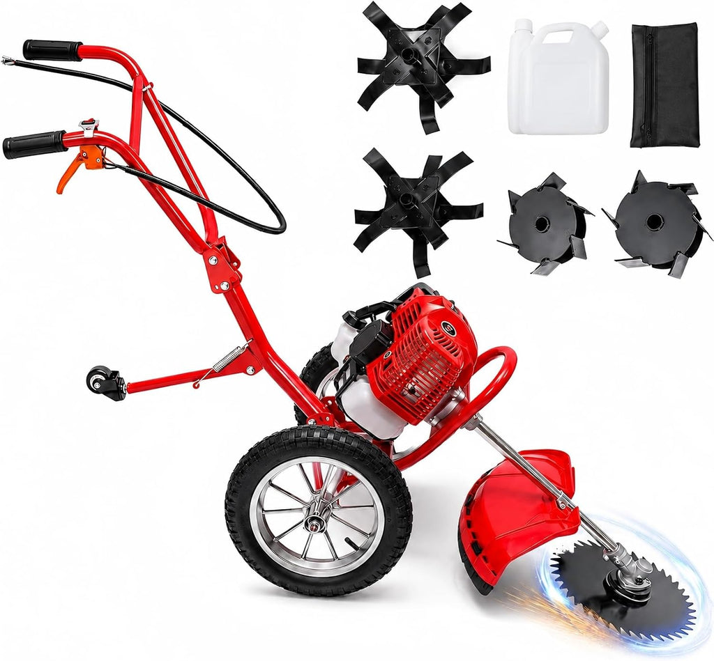 49CC Gas Walk Behind Brush Cutter 2-Stroke Push Brush Cutter with Single-Cylinder Air-Cooled System 7000r/min High Speed Brush Mower Weeding Machine