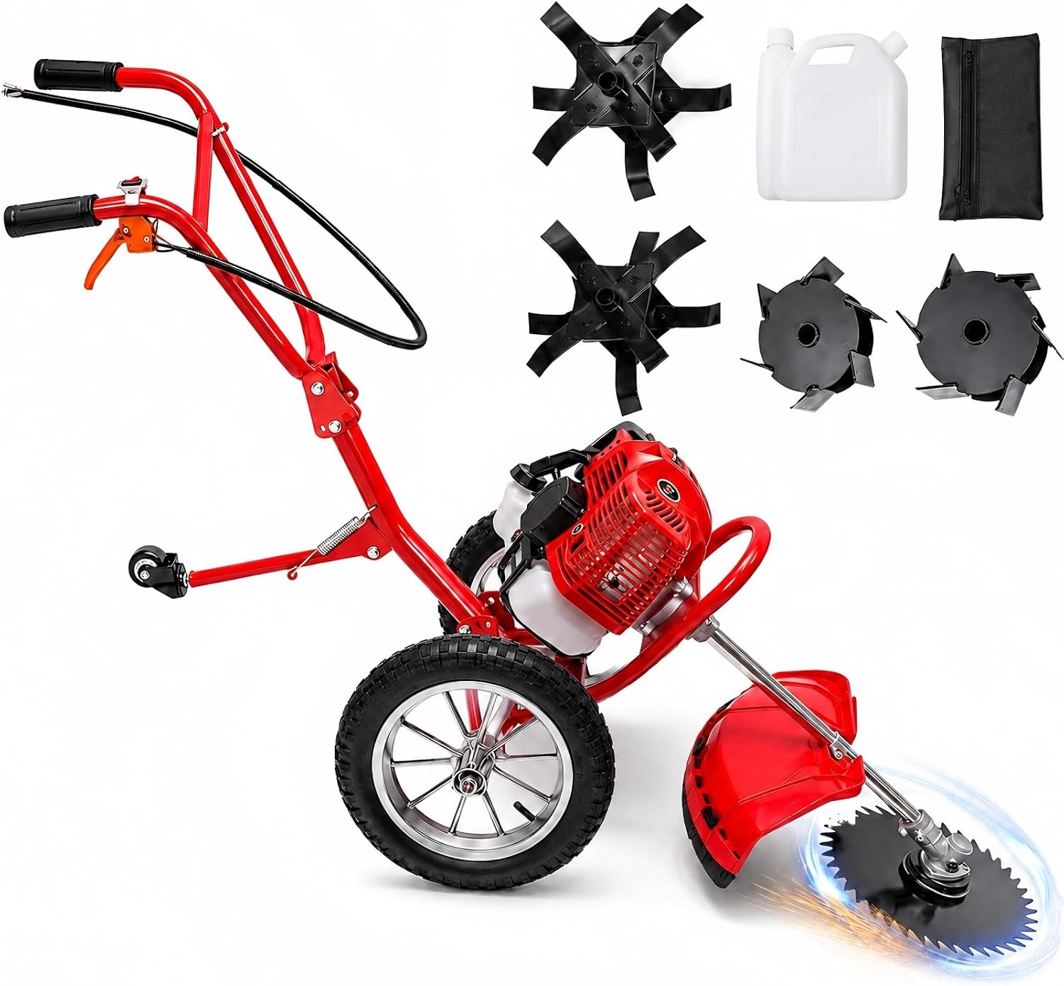 49CC Gas Walk Behind Brush Cutter 2-Stroke Push Brush Cutter with Single-Cylinder Air-Cooled System 7000r/min High Speed Brush Mower Weeding Machine