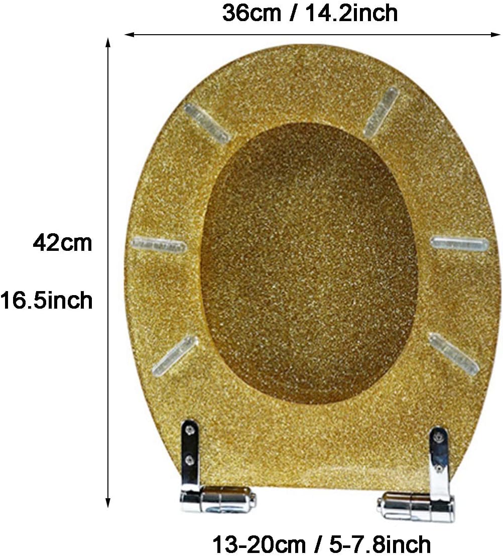 Resin Toilet Seat Soft Close Toilet seat Quick Release, Heavy Duty, Glitter Toilet Seat, Slow Close, Sparkling Toilet Seats for Bathroom, 14.2'×16.5',Gold,Gold