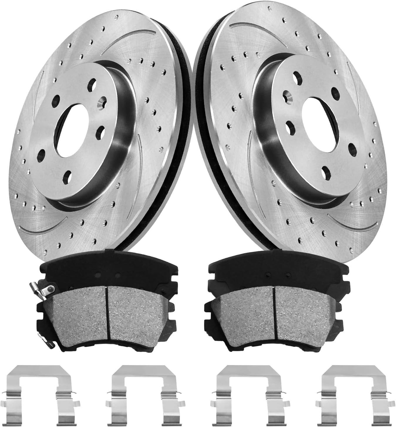 Front Brake Pads And Rotors Kit Compatible With 2010-2015 Chevrolet Camaro, 2016 Buick LaCrosse, 55174 D1404-8512 Automotive Replacement Brake Kits Drilled And Slotted Rotors 321mm(12.6in)