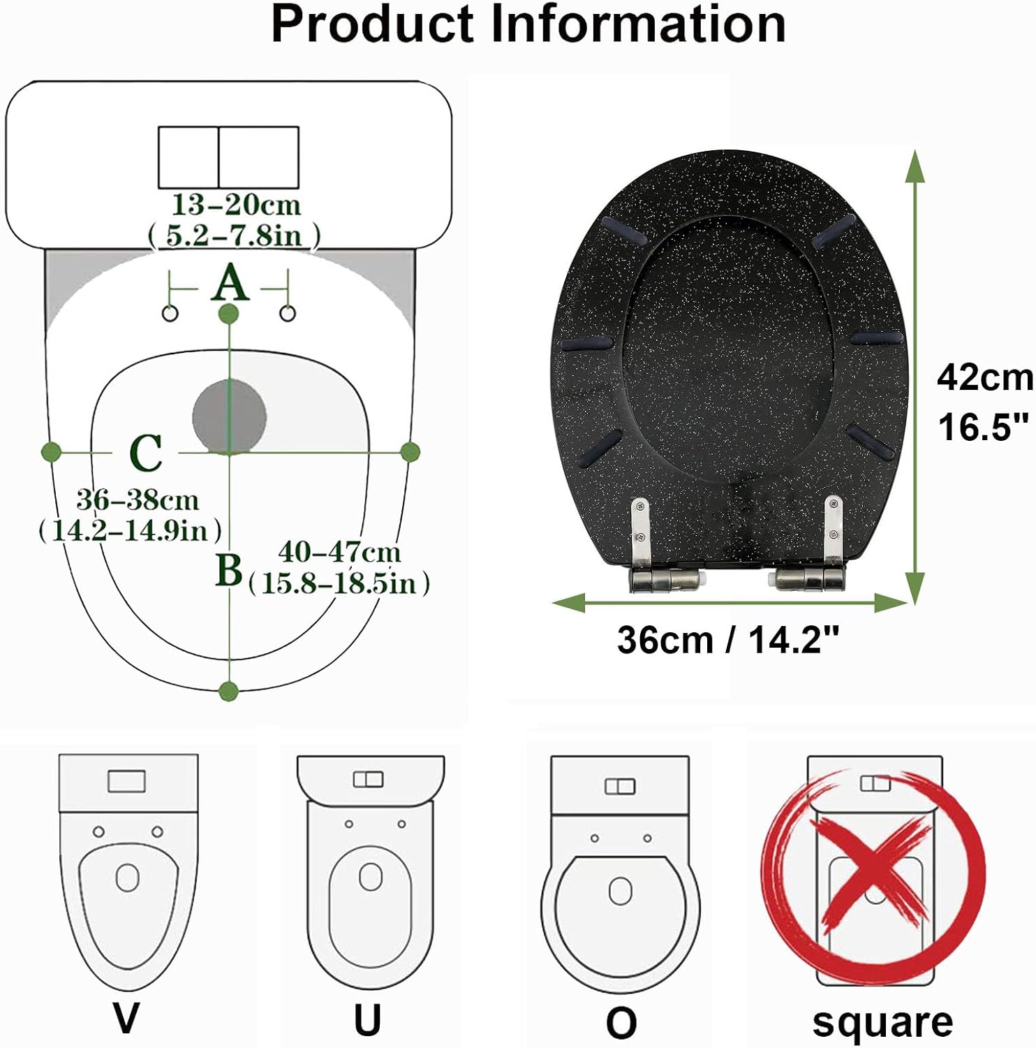 Sparkly Resin Toilet Seat, Elongated Toilet Seat Soft Close, Thicken Toilet Seats, Glitter Toilet Seat Slow Close Bathroom Toilet Lid, Easy Clean & Install, 42 × 36cm,Gold(Black)