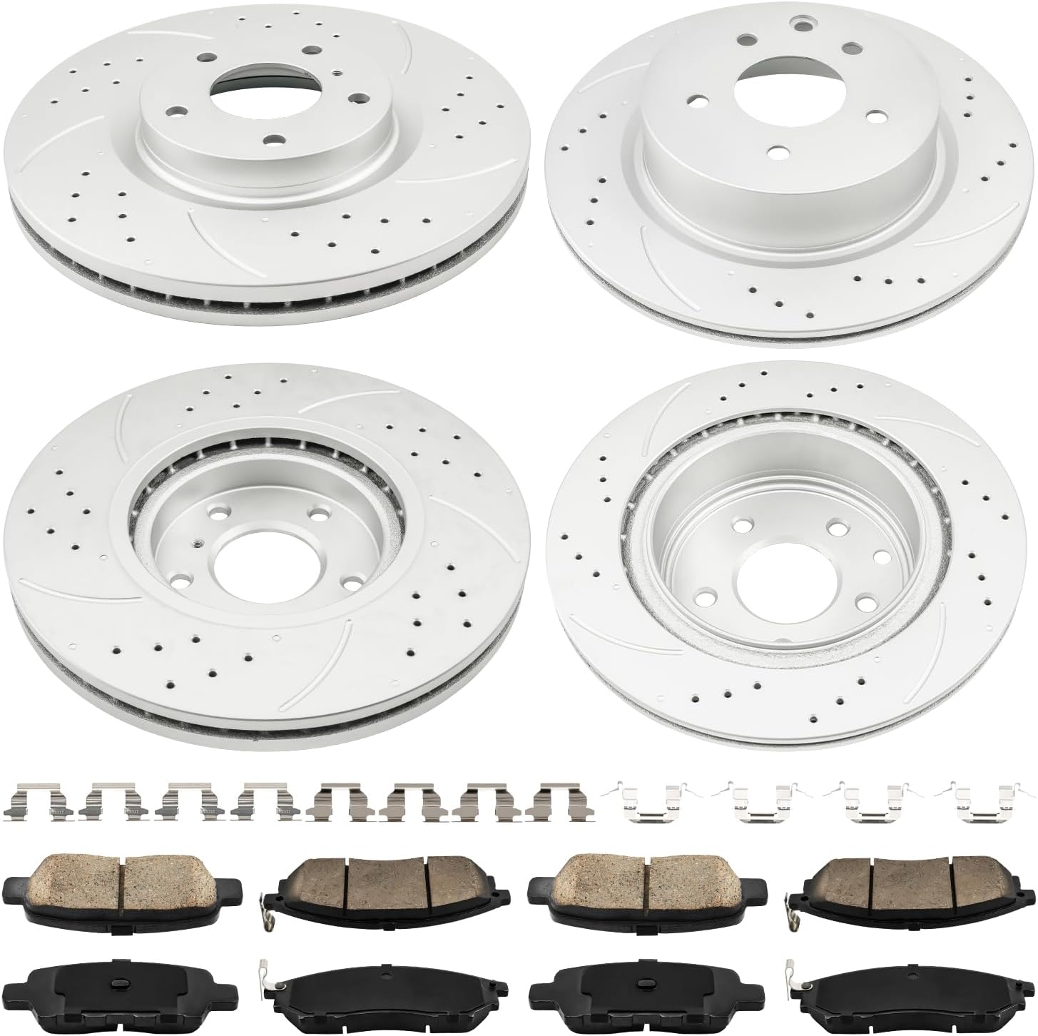 PHILTOP Front and Rear Brake Kit For INFINITI EX37 2013, Drilled and Slotted Brake Rotors and Brake Pads Kit Replace #31375+D888+31387+D905, Front 12.58（319.7mm）,Rear 12.11（307.7mm）