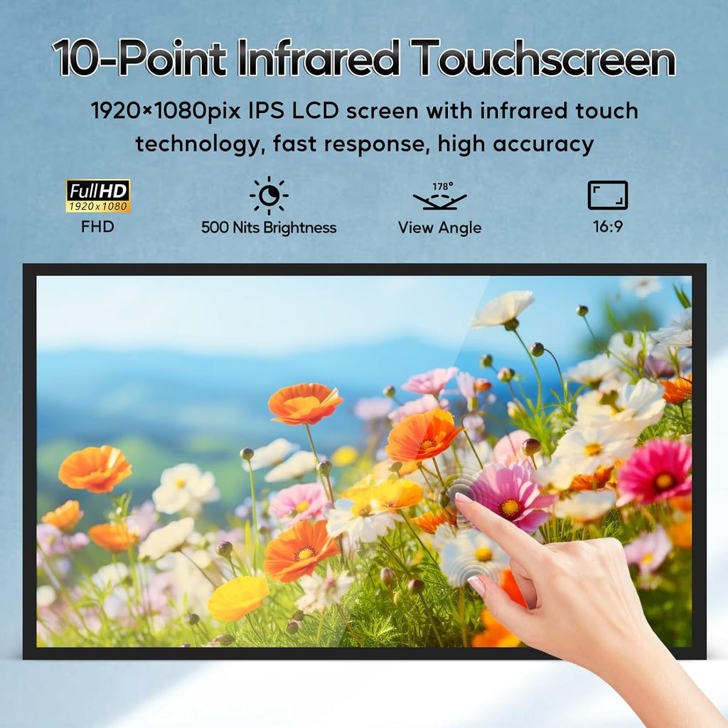21.5' Capacitive Touchscreen Industrial Monitor, Indoor Digital Signage Display for Advertising, Reverse Control Laptop, Wireless Screen Mirroring, Built-in Speakers, USB, HDMI Ports