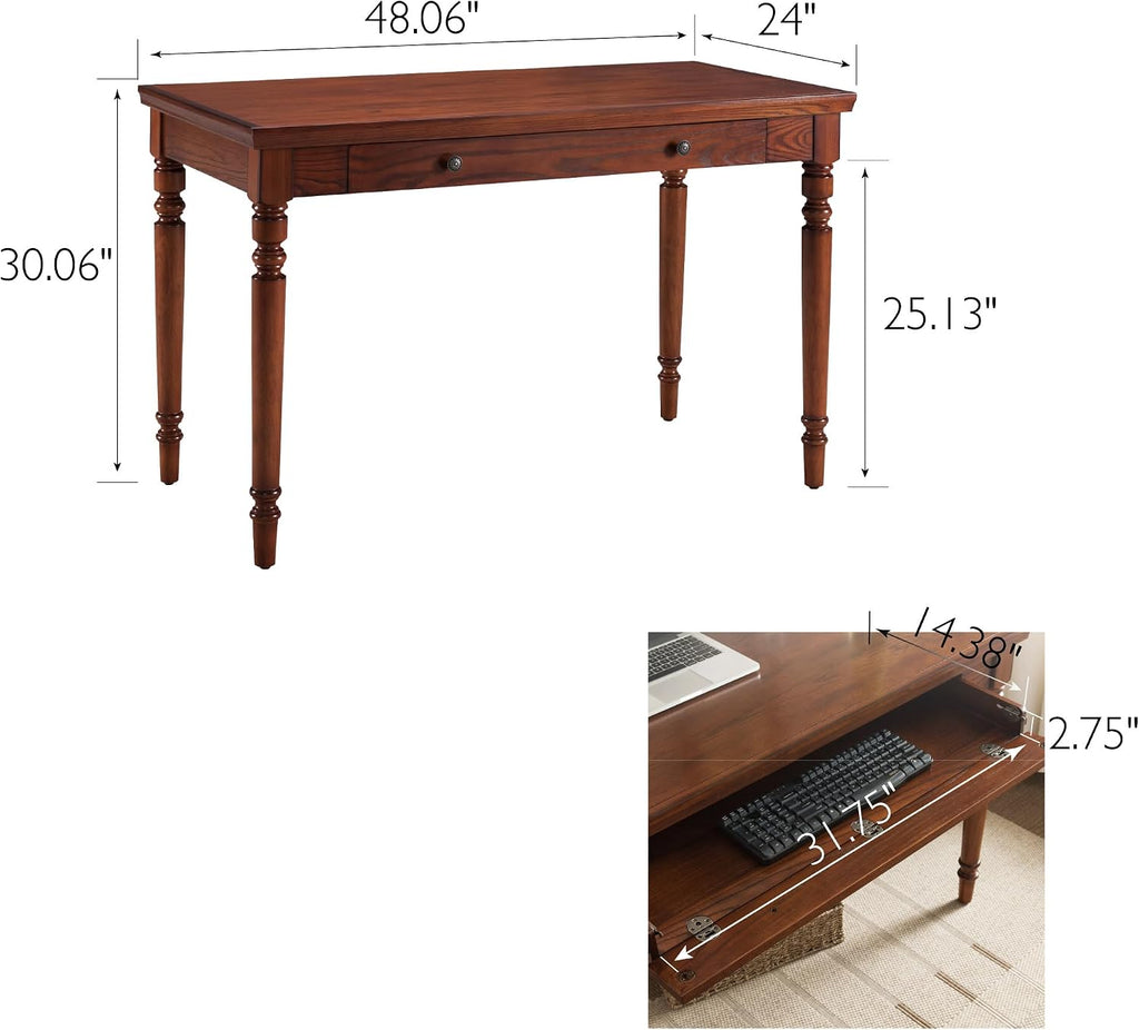 Leick Home Mission Office Desk, Solid Wood, with Drop Front Keyboard Drawer, Mission Oak, 82410