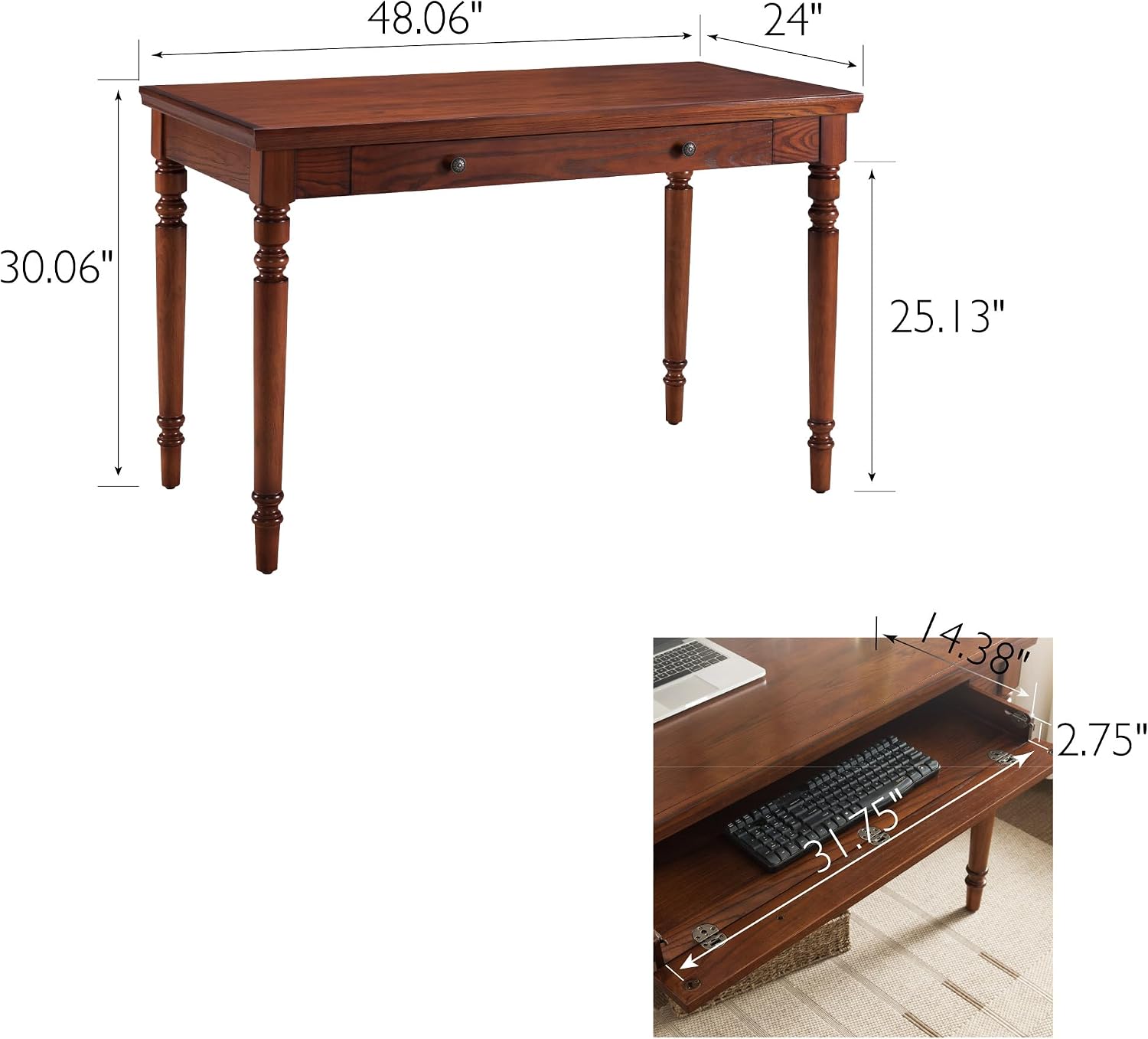 Leick Home Mission Office Desk, Solid Wood, with Drop Front Keyboard Drawer, Mission Oak, 82410
