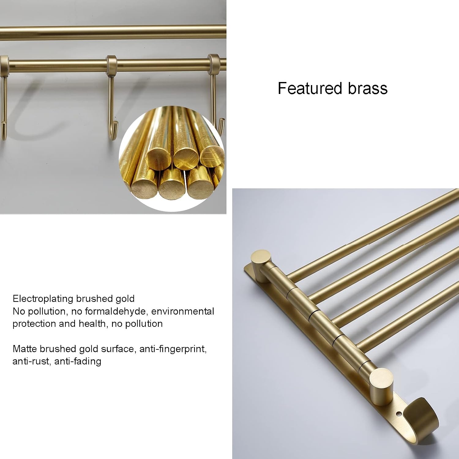 Generic Bathroom Shelves All Copper Brushed Gold Towel Rack Bar Rail, Simple and Light Luxury Bath Towel Rack, Bathroom Bathroom Rack, Hardware Pendant Set (Color : Four Poles)