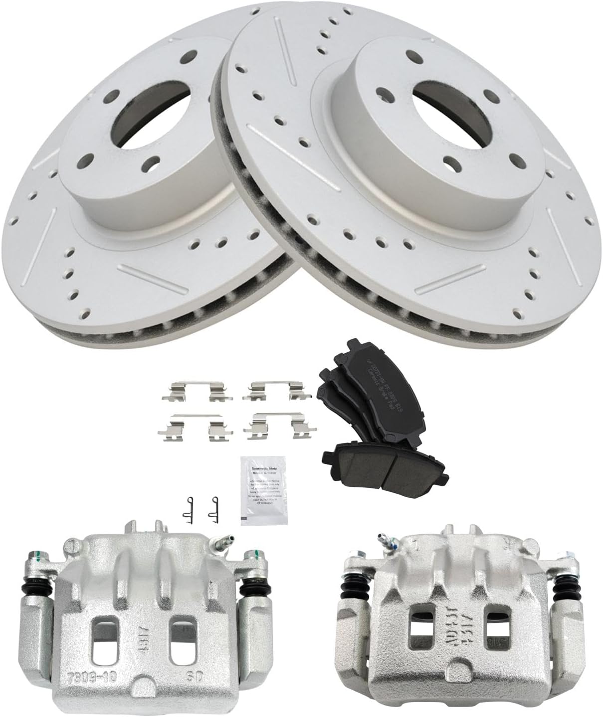 TRQ Performance Front Brake Pad and Rotor Set Ceramic Vented Coated Rotors Calipers Compatible with 2000 Subaru Outback