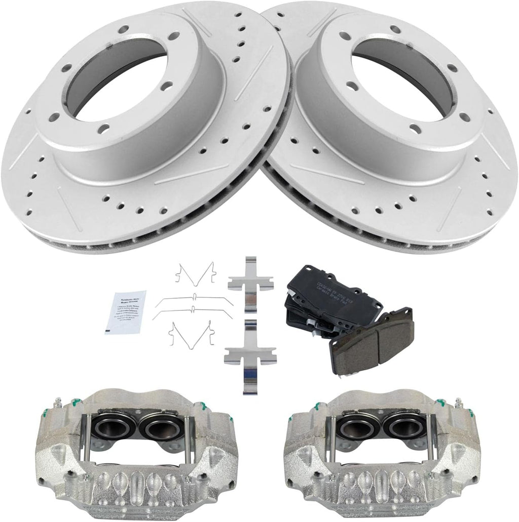 TRQ Performance Front Brake Pad and Rotor Set Ceramic Vented Coated Rotors Calipers Compatible with 1990-1991 Toyota 4Runner 1989-1995 Pickup