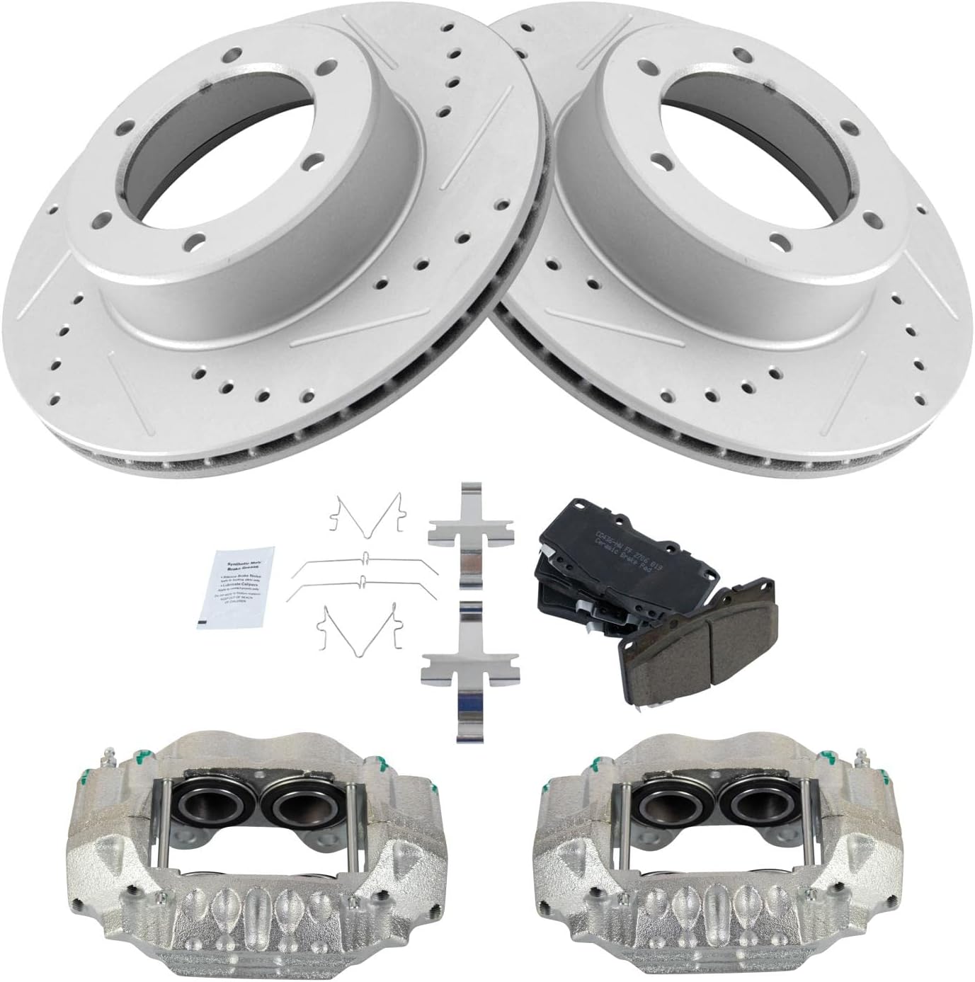 TRQ Performance Front Brake Pad and Rotor Set Ceramic Vented Coated Rotors Calipers Compatible with 1990-1991 Toyota 4Runner 1989-1995 Pickup