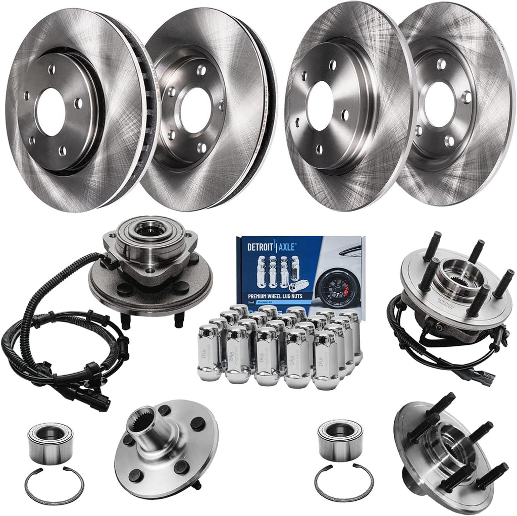 Detroit Axle - Brake Kit for 02-05 Ford Explorer Mercury Mountaineer, Front & Rear Disc Brake Rotors Ceramic Brake Pads Wheel Lug Nuts 2002 2003 2004 2005 Replacement